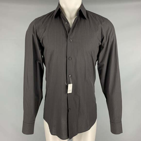 PRADA Brown Black Stripe Cotton Button Up Long Sleeve Shirt - Picture 1 of 7